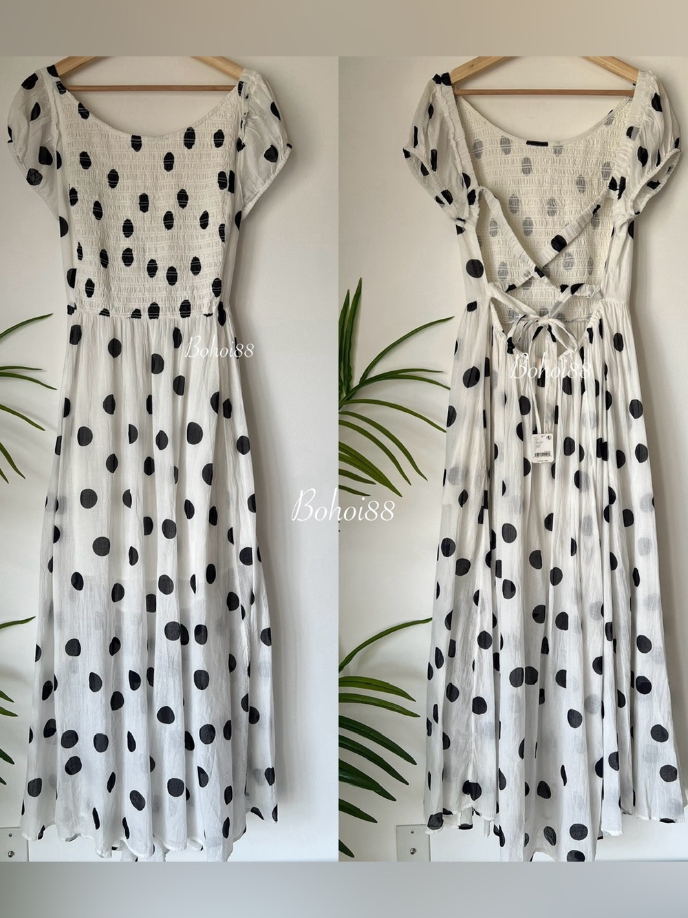 NWT Free People Ultraviolet Smocked Boho Maxi Dress Puff Sleeve Strappy Back - Picture 10 of 11